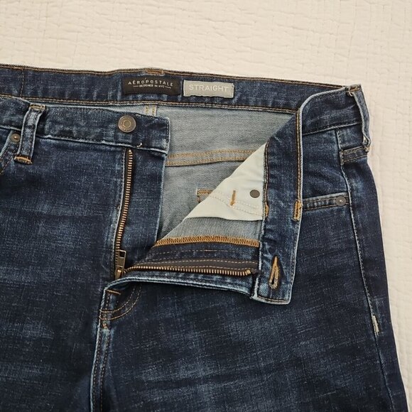 Aeropostale Mens Straight Stretch Whiskered Jeans Size 36x34 Dark Wash EUC LN - Picture 14 of 16